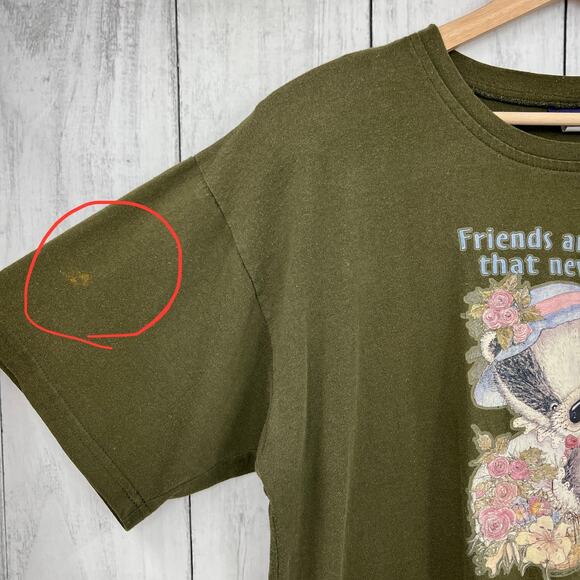 Resource XL American VINTAGE 90s Womens Green Badger Floral Friends Tee Shirt - Picture 7 of 11